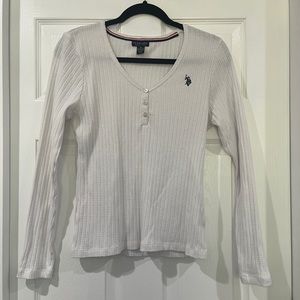 Womens White V Neck Henley US Polo Assn Size M